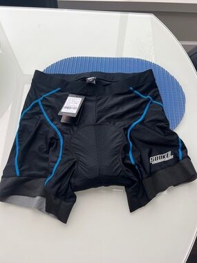Mens Black Cycling Shorts with Blue Trim NEW